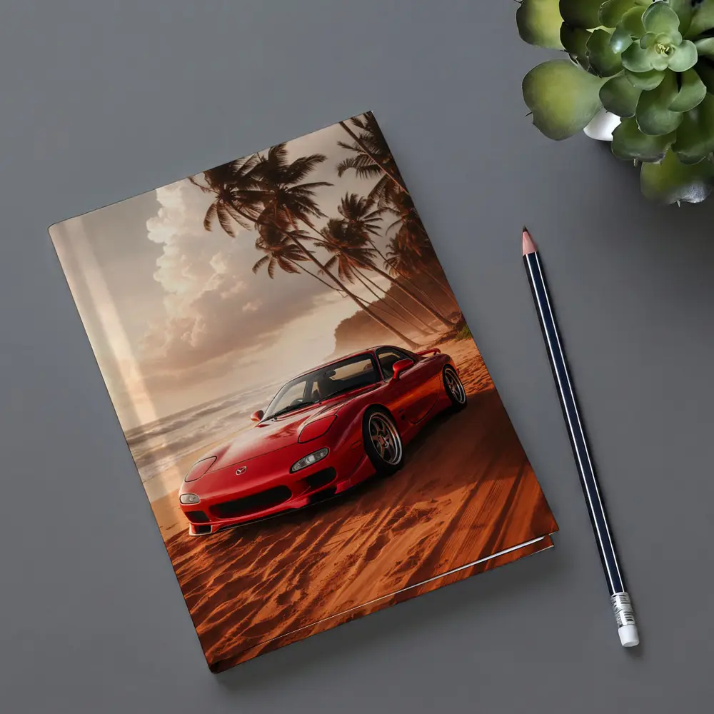 Mazda RX7 Red Sports Car Beach Setting – Notebooks