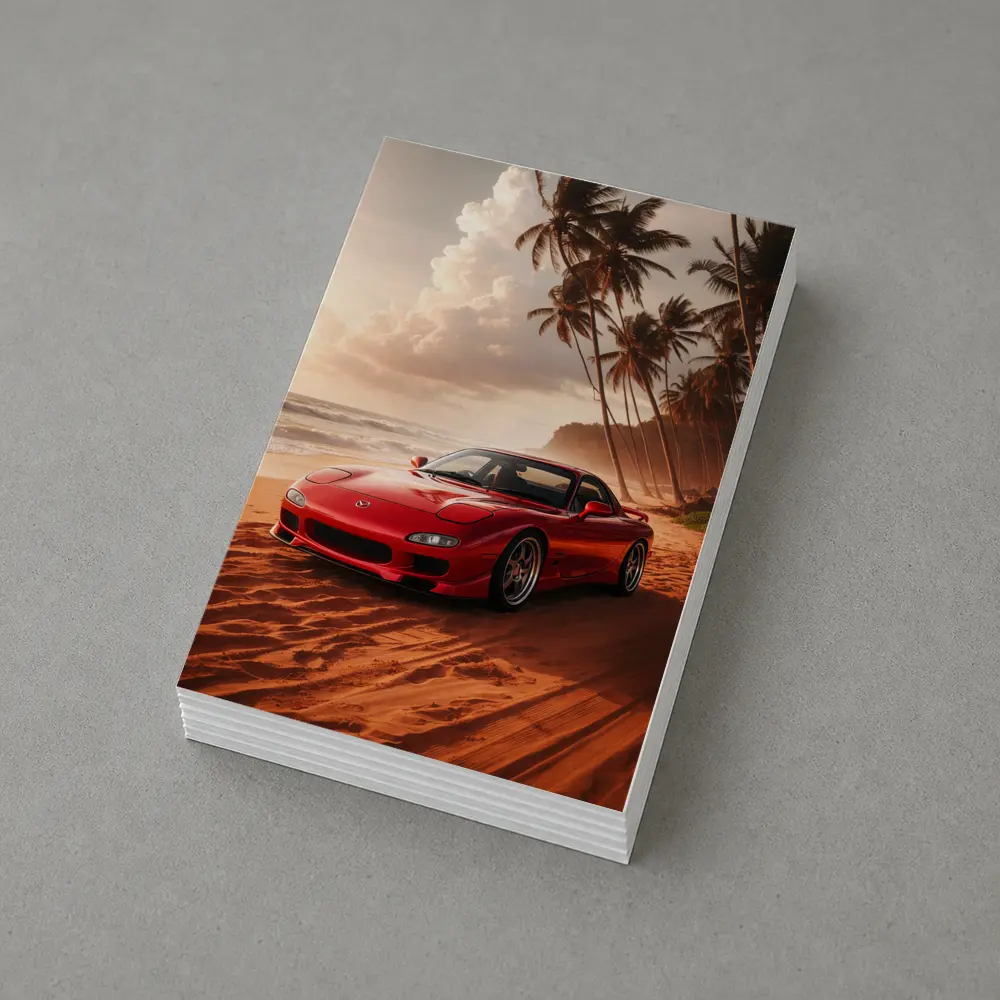 Mazda RX7 Red Sports Car Beach Setting – Postcards