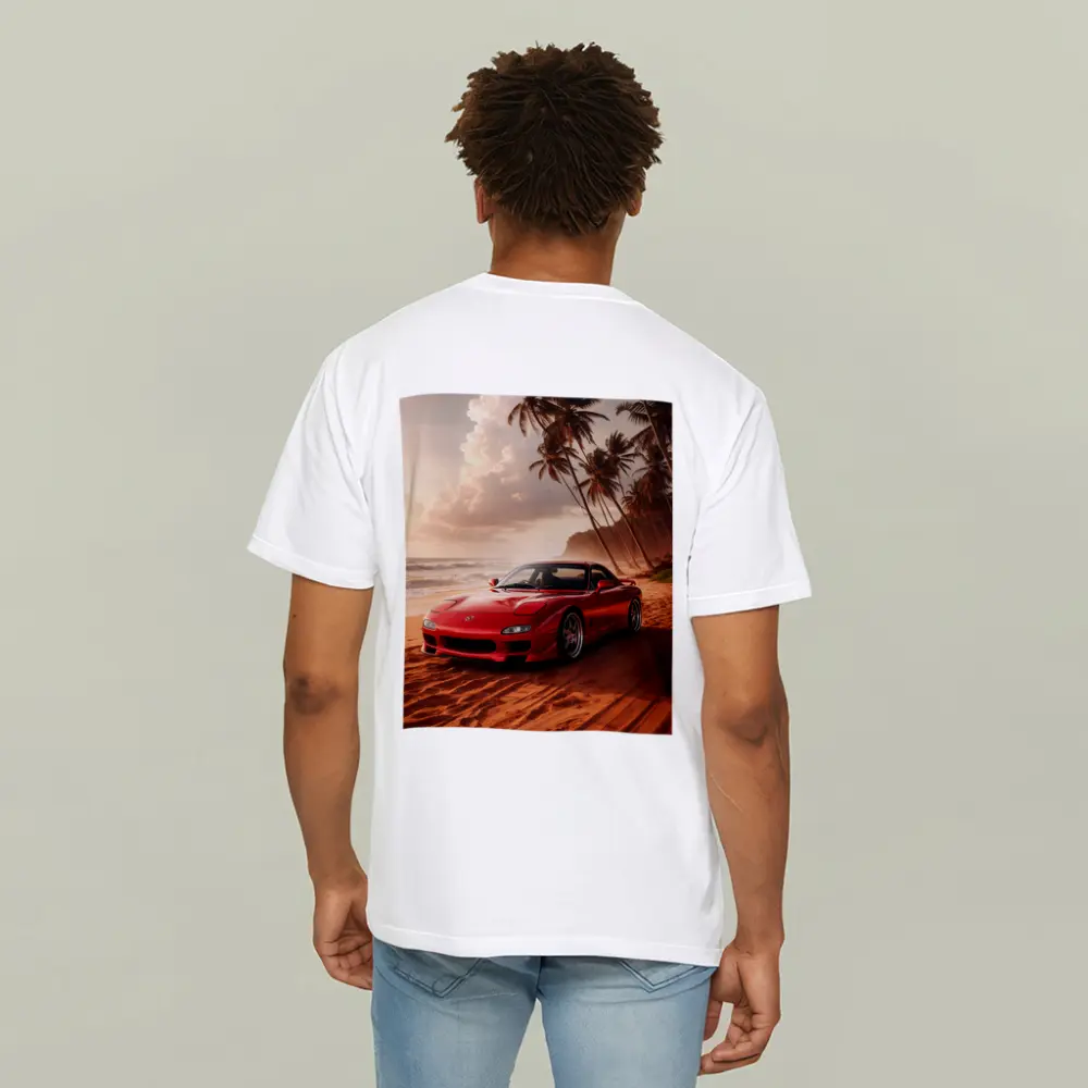 Mazda RX7 Red Sports Car Beach Setting – T-Shirts