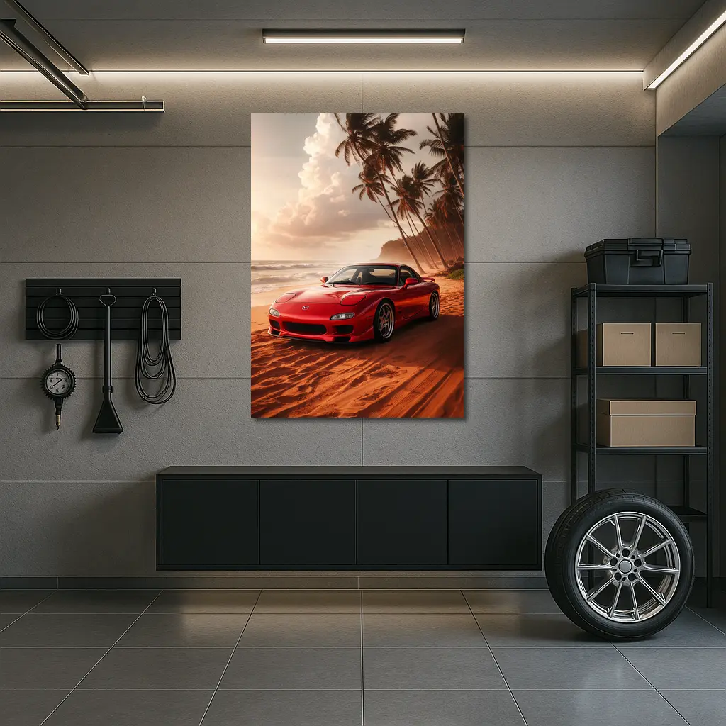 Mazda RX7 Red Sports Car Beach Setting – Wall Art