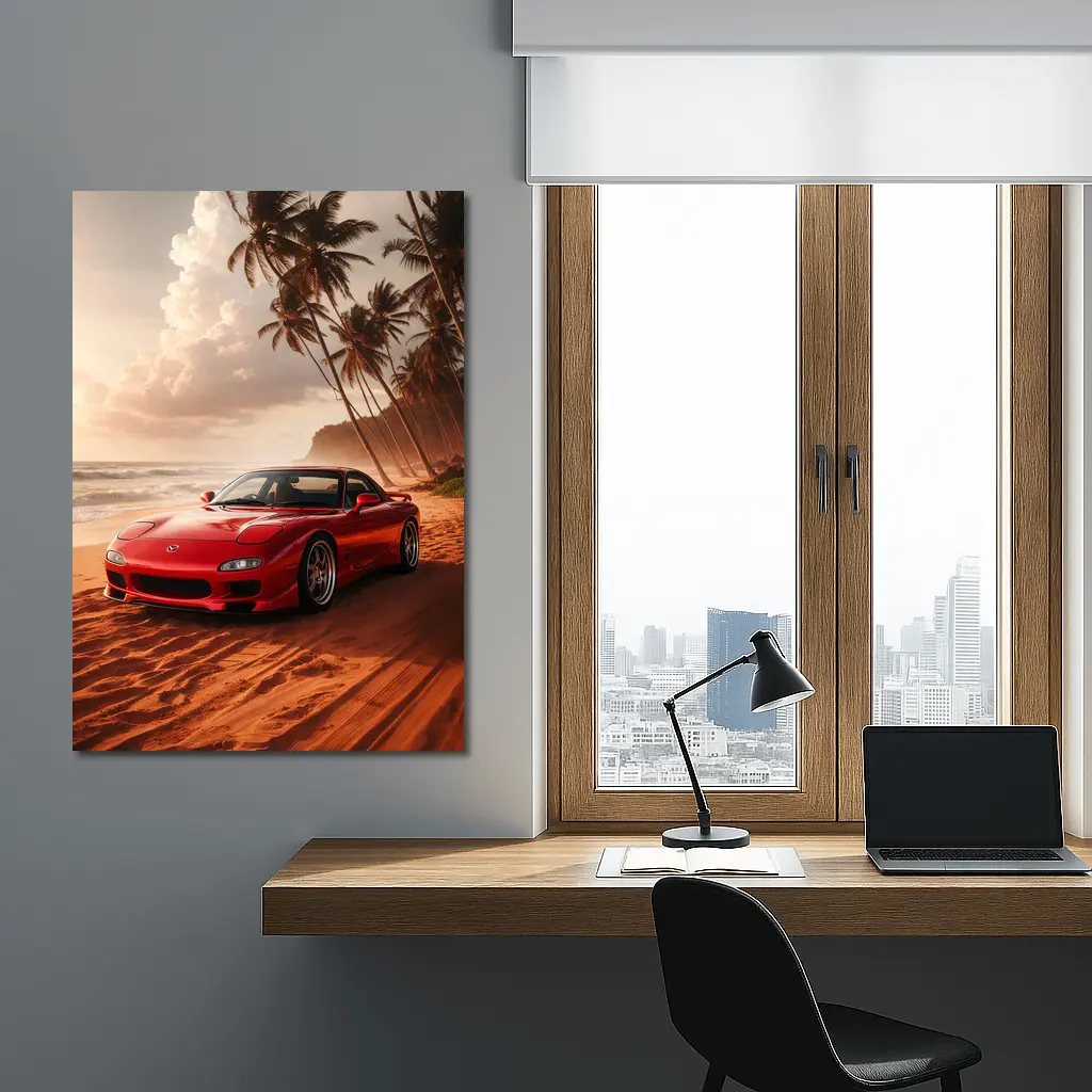 Mazda RX7 Red Sports Car Beach Setting – Wall Art