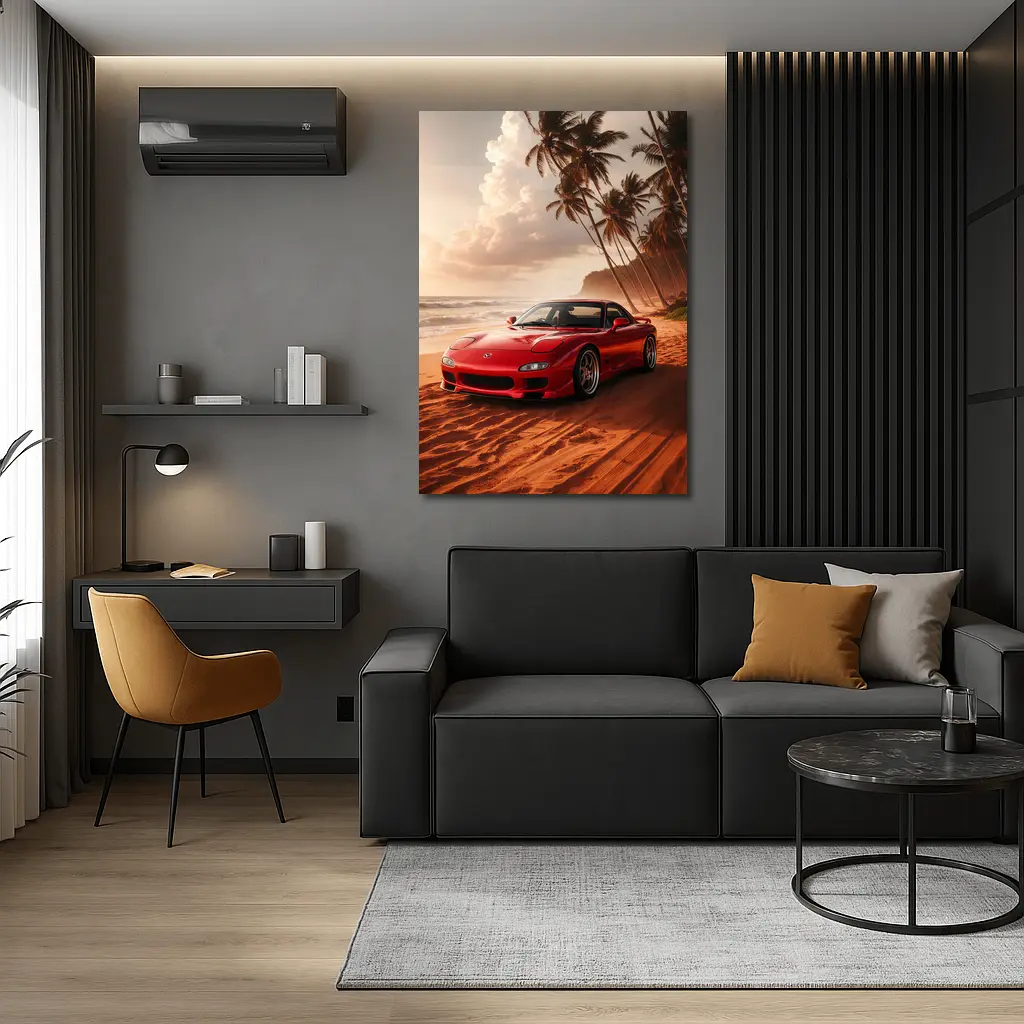 Mazda RX7 Red Sports Car Beach Setting – Wall Art