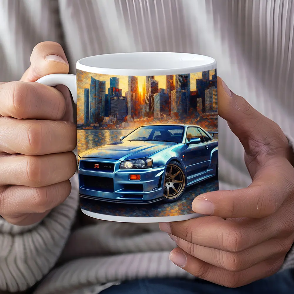 Nissan Skyline GT-R R34 City Sunset Painting – Mugs