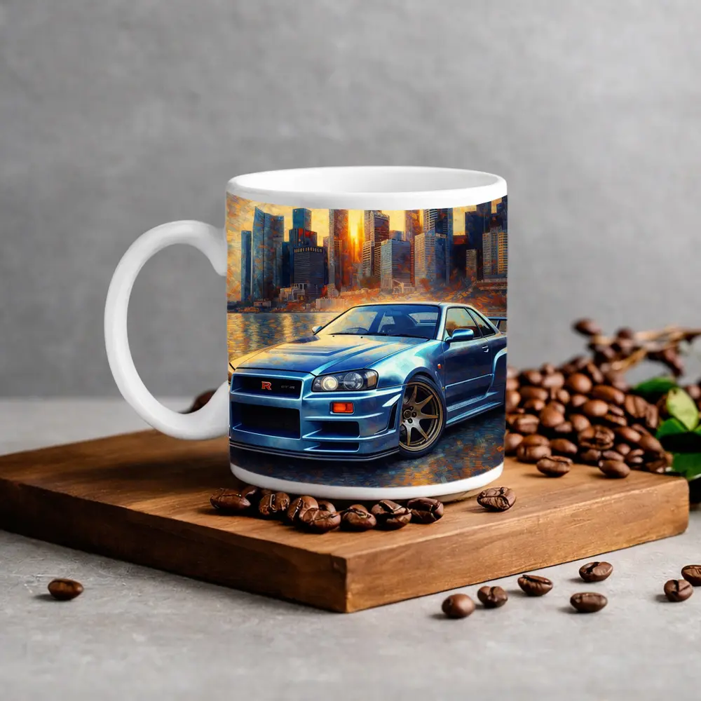 Nissan Skyline GT-R R34 City Sunset Painting – Mugs