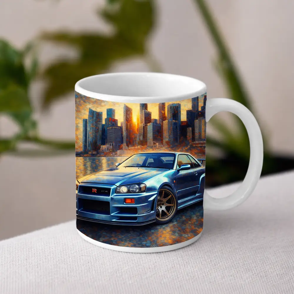 Nissan Skyline GT-R R34 City Sunset Painting – Mugs