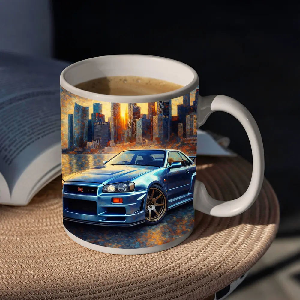 Nissan Skyline GT-R R34 City Sunset Painting – Mugs