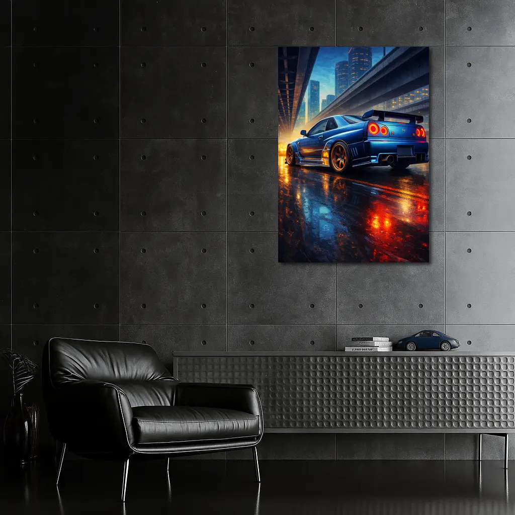 Nissan Skyline GT R City Night Rain – Wall Art