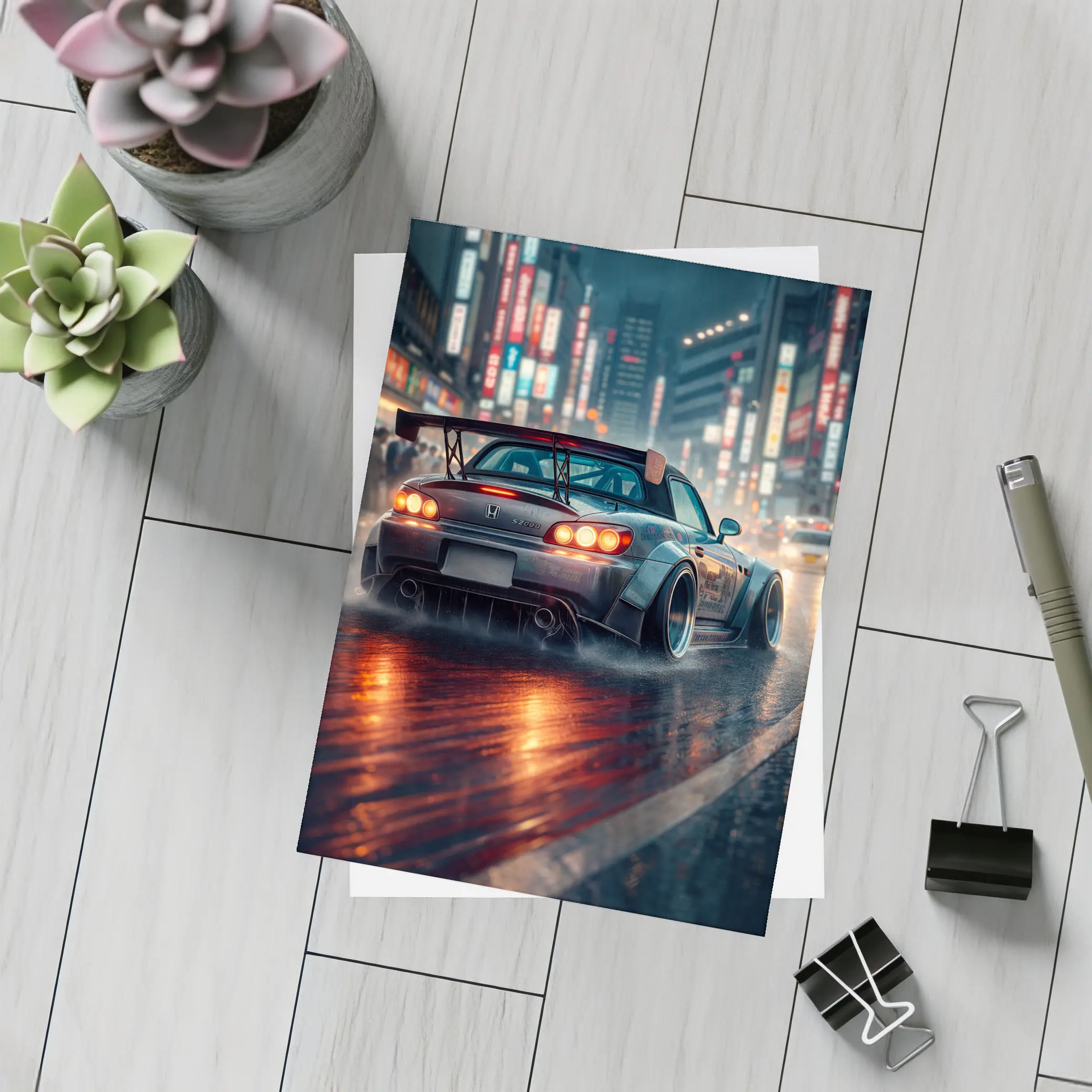 Honda S2000 Rainy City Street Night – Postcards