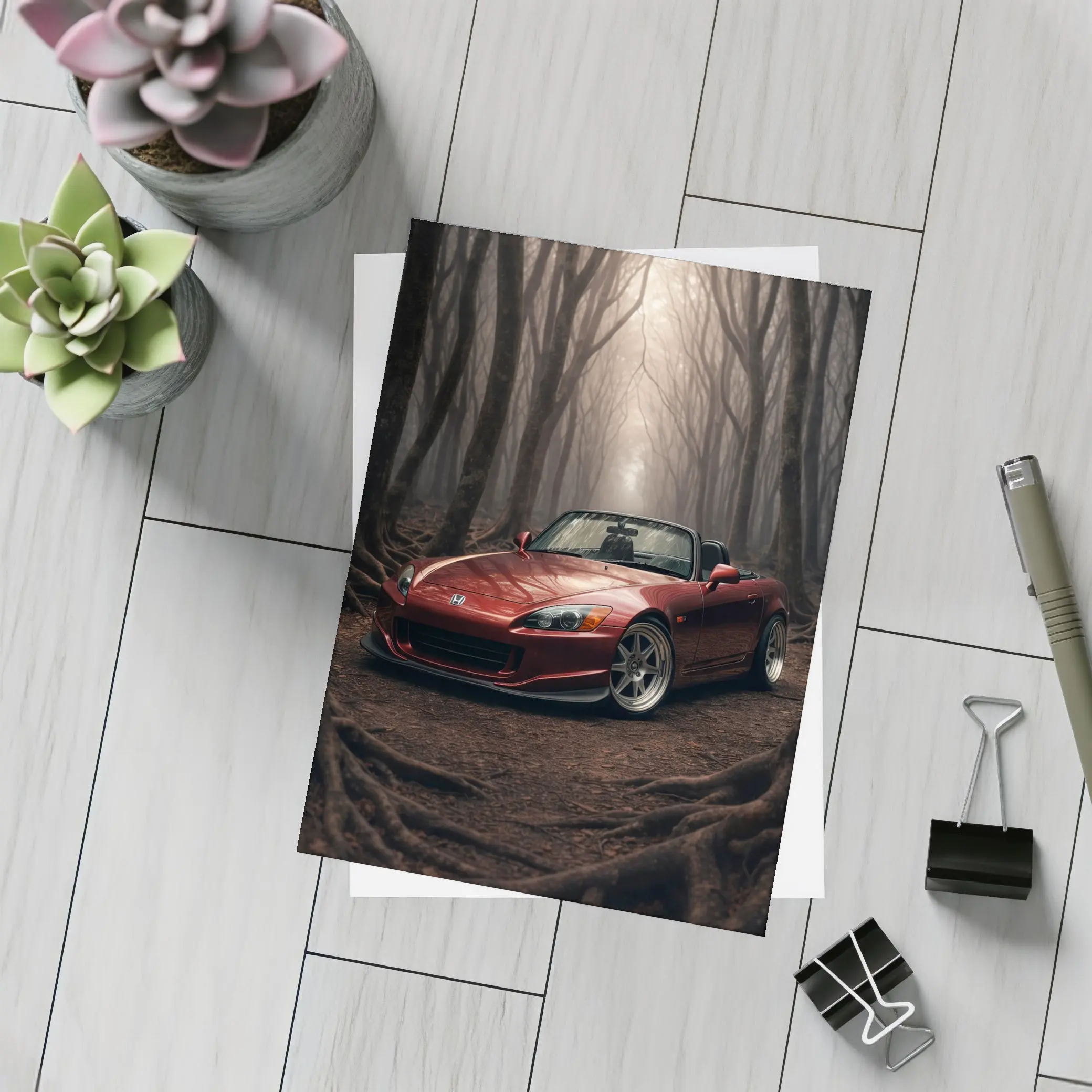 Honda S2000 Red Roadster Misty Forest – Postcards