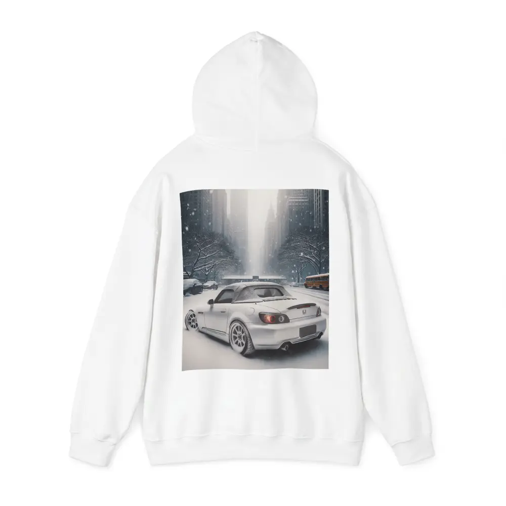 Honda S2000 Parked on Snowy City Street – Hoodies