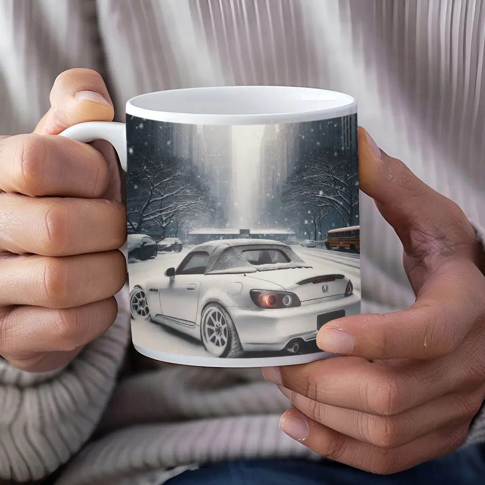 Honda S2000 Parked on Snowy City Street – Mugs