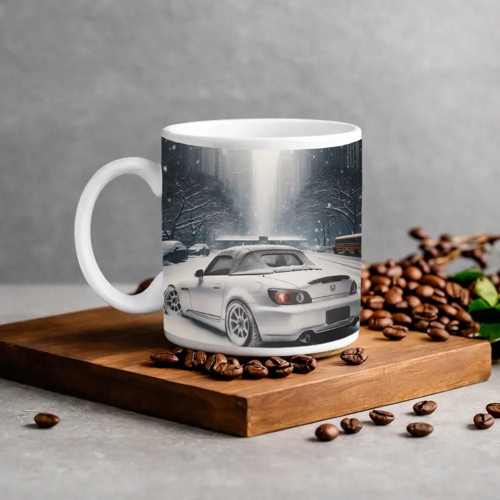 Honda S2000 Parked on Snowy City Street – Mugs