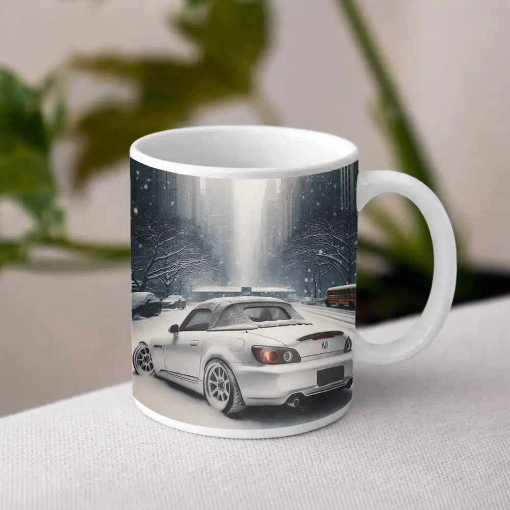 Honda S2000 Parked on Snowy City Street – Mugs