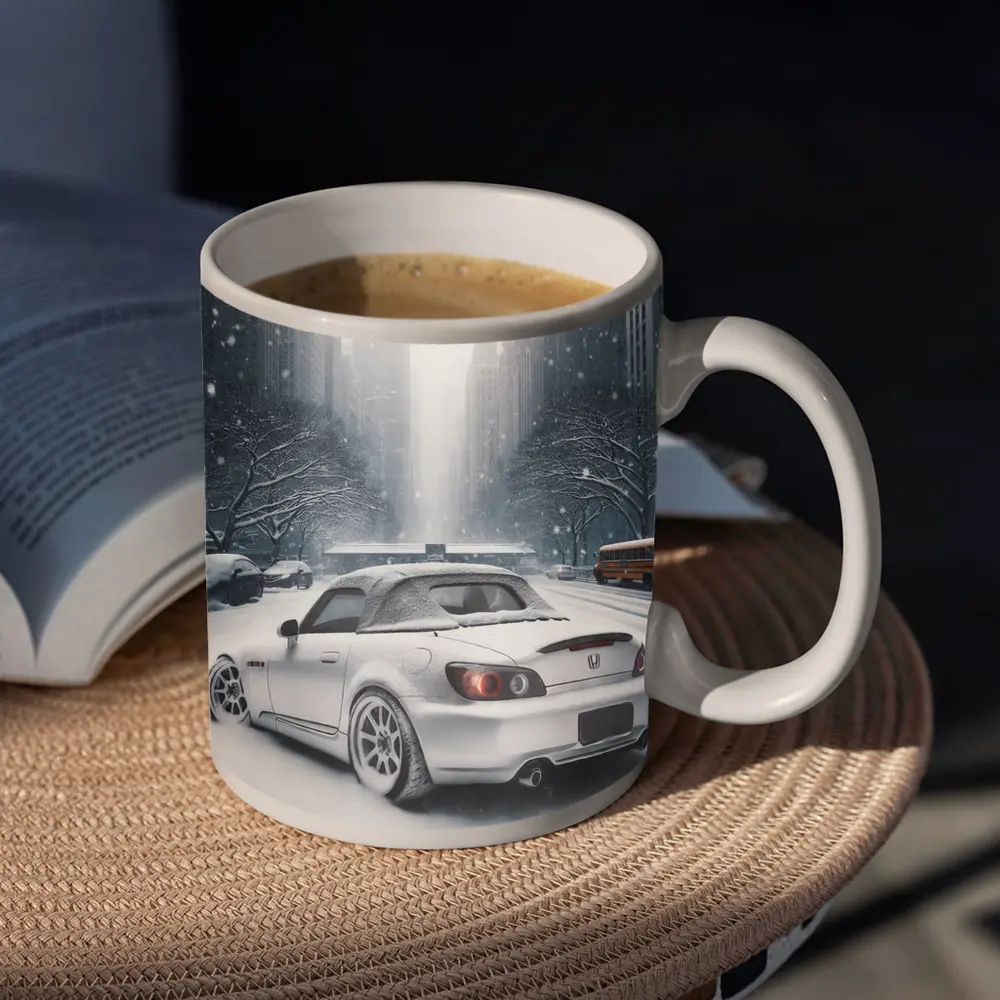Honda S2000 Parked on Snowy City Street – Mugs