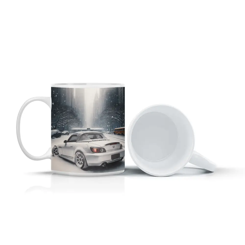 Honda S2000 Parked on Snowy City Street – Mugs