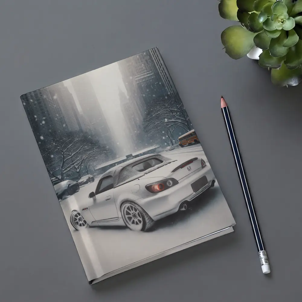 Honda S2000 Parked on Snowy City Street – Notebooks