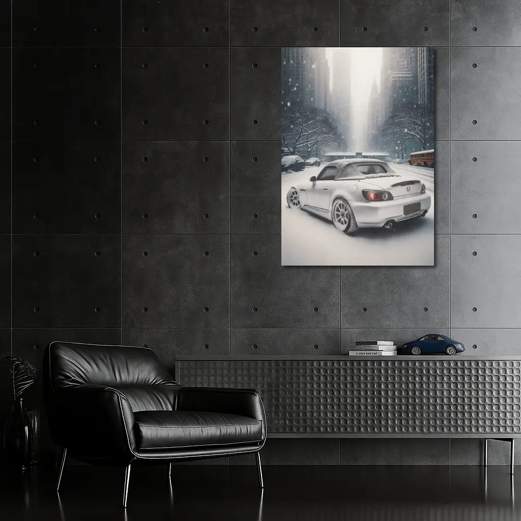 Honda S2000 Parked on Snowy City Street – Wall Art
