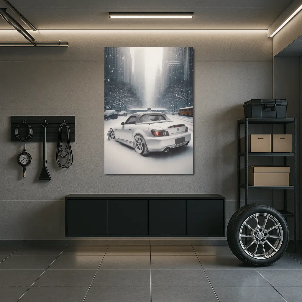 Honda S2000 Parked on Snowy City Street – Wall Art