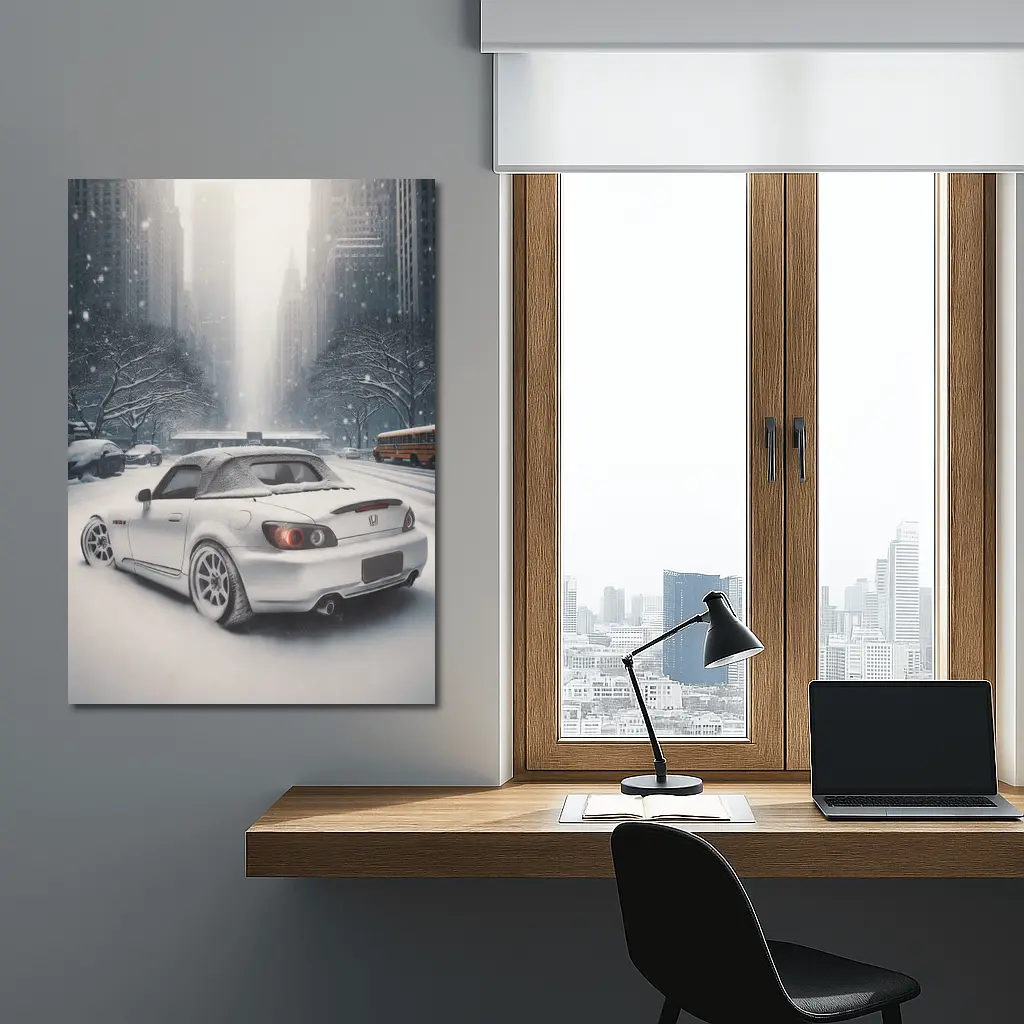 Honda S2000 Parked on Snowy City Street – Wall Art
