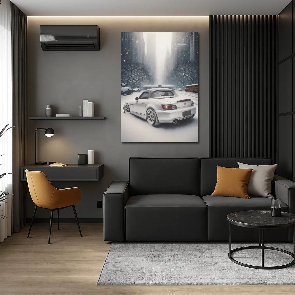 Honda S2000 Parked on Snowy City Street – Wall Art