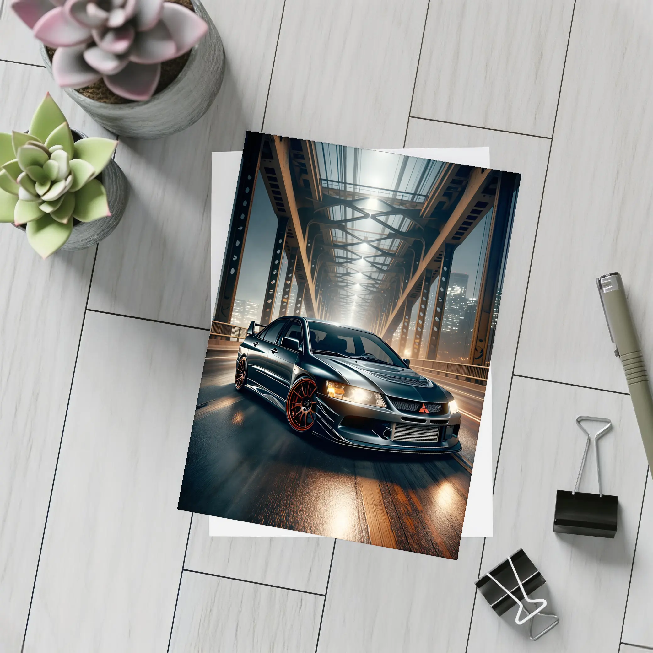 Mitsubishi Lancer Evolution Night Bridge Drive – Postcards