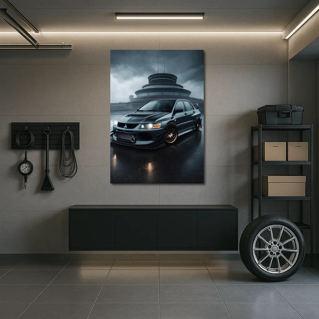 Mitsubishi Lancer Evolution Rainy Dark Skies – Wall Art
