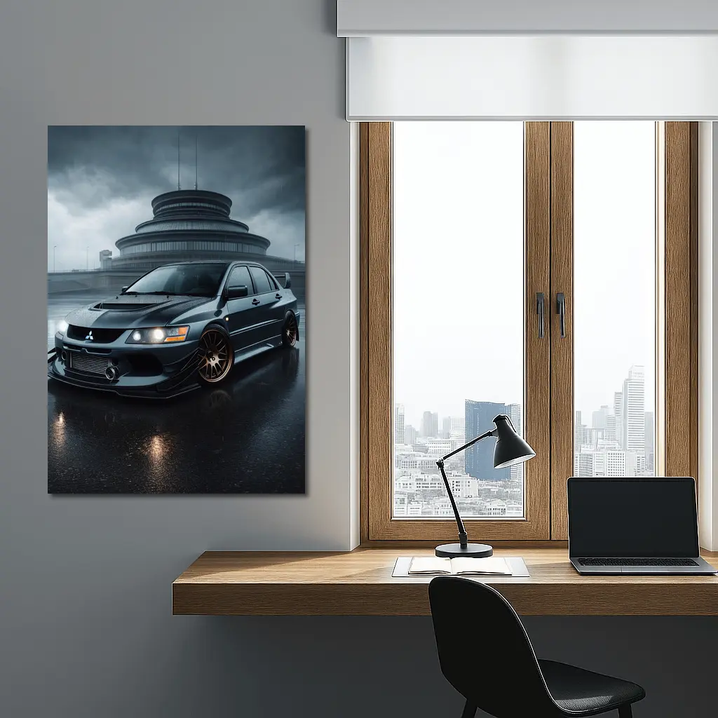 Mitsubishi Lancer Evolution Rainy Dark Skies – Wall Art