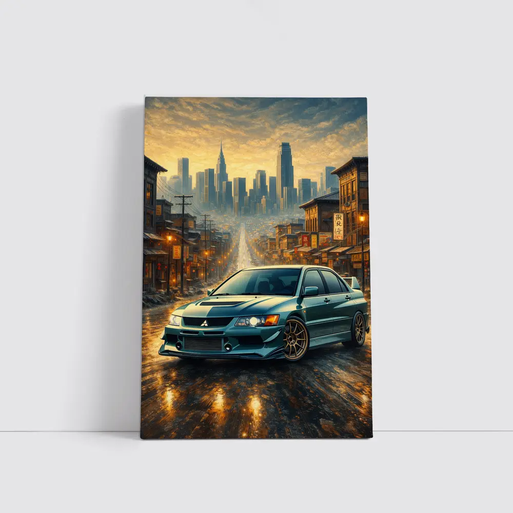 Mitsubishi Lancer Evolution City Street Scene – Wall Art