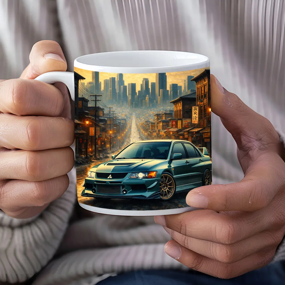 Mitsubishi Lancer Evolution City Street Scene – Mugs