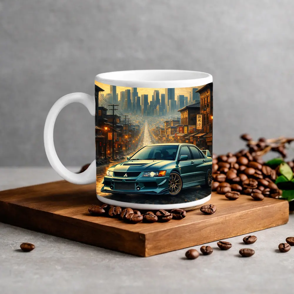 Mitsubishi Lancer Evolution City Street Scene – Mugs