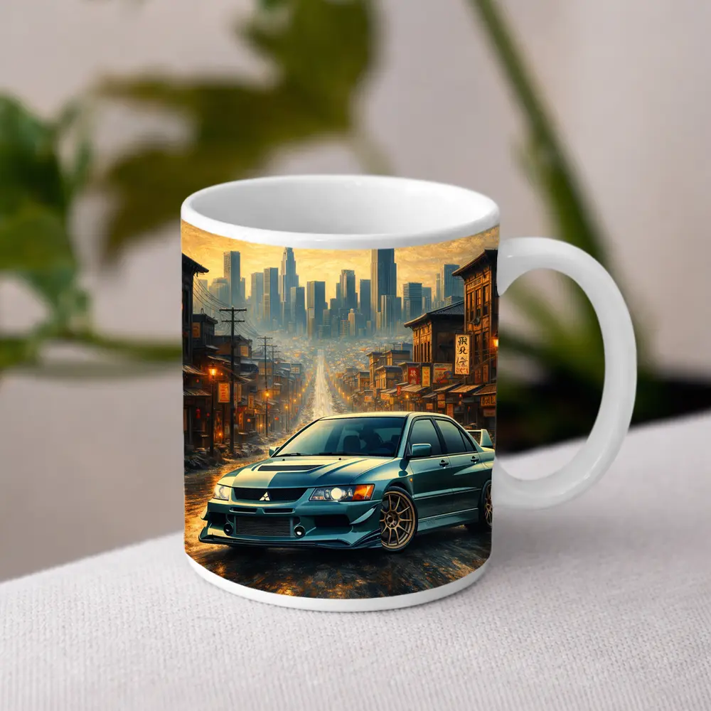 Mitsubishi Lancer Evolution City Street Scene – Mugs