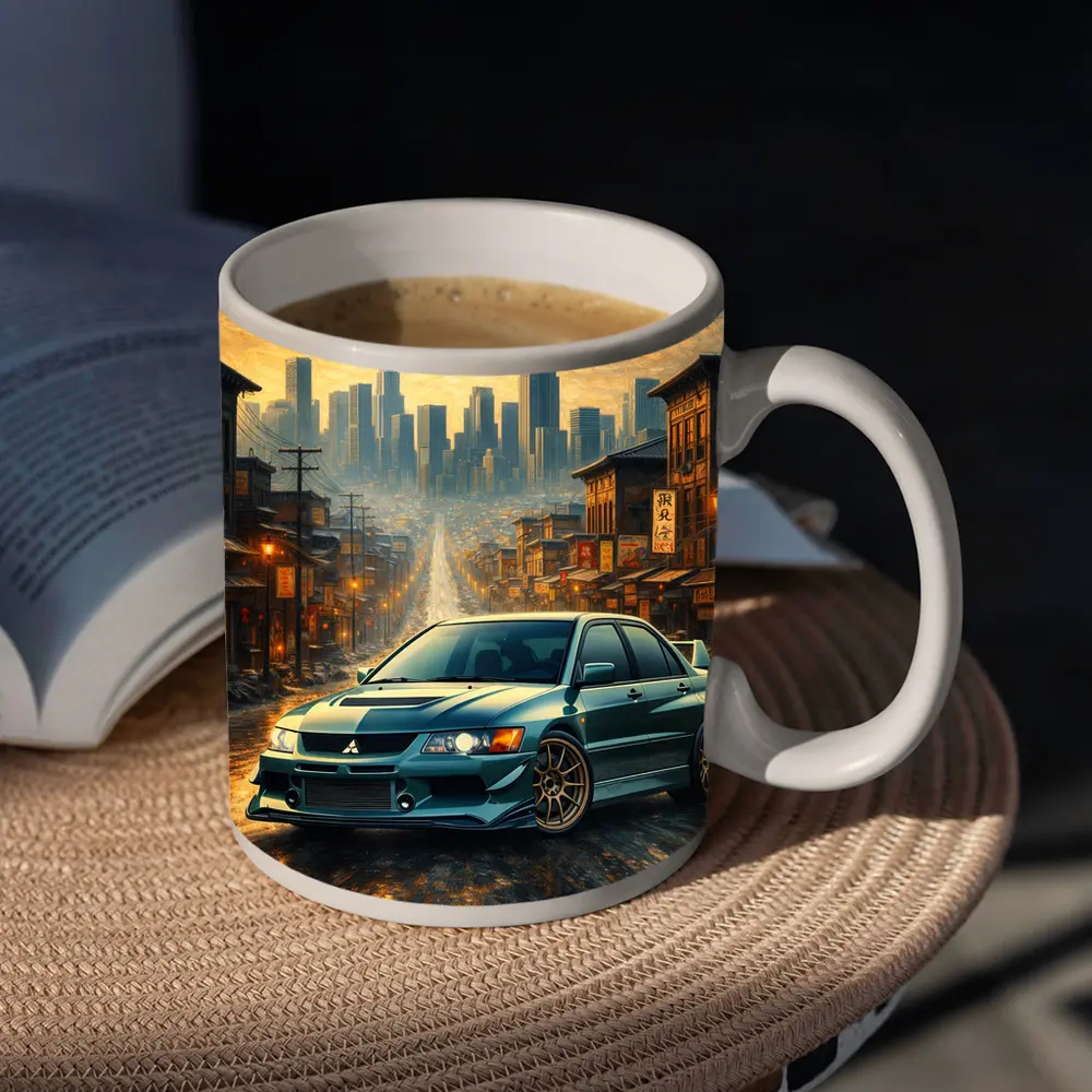 Mitsubishi Lancer Evolution City Street Scene – Mugs