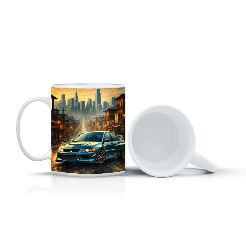 Mitsubishi Lancer Evolution City Street Scene – Mugs