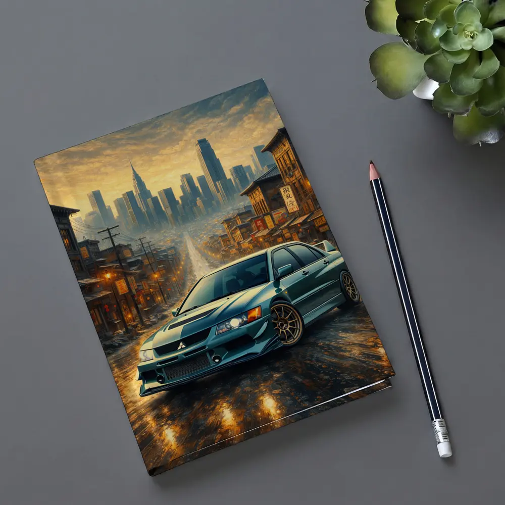 Mitsubishi Lancer Evolution City Street Scene – Notebooks