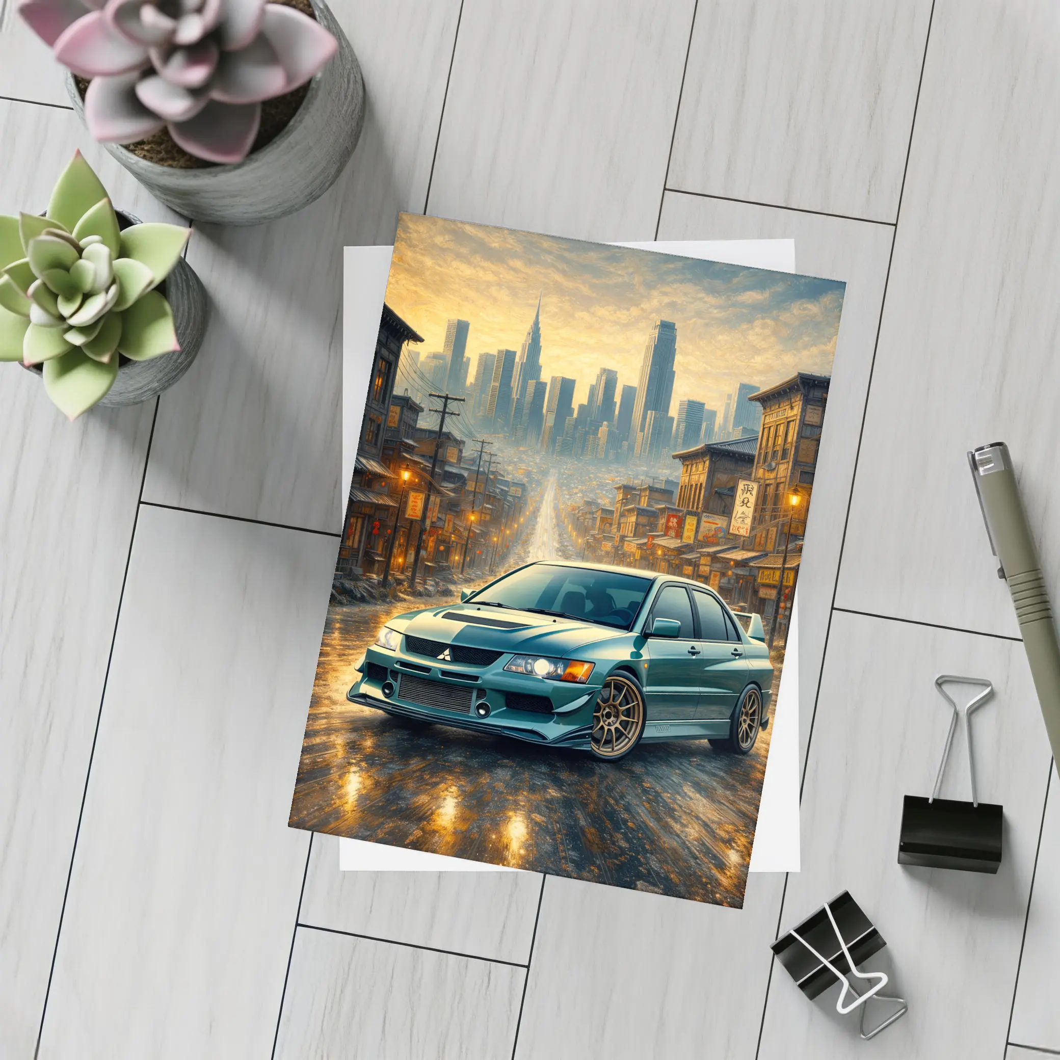 Mitsubishi Lancer Evolution City Street Scene – Postcards