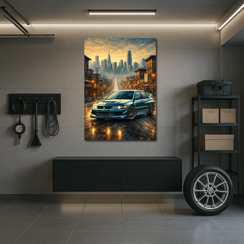 Mitsubishi Lancer Evolution City Street Scene – Wall Art