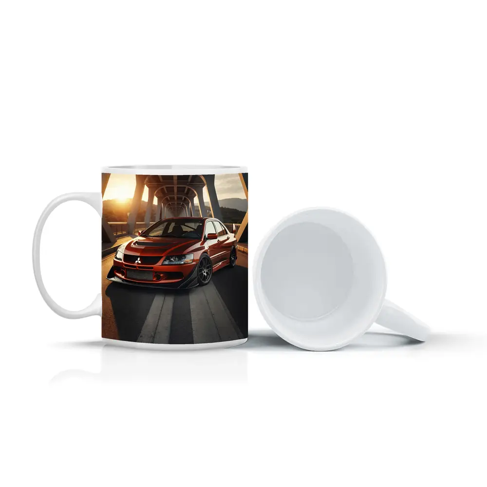 Mitsubishi Lancer Evolution Red On Bridge – Mugs