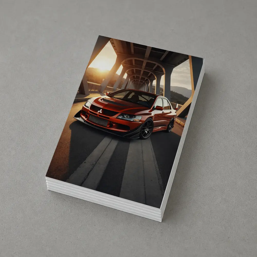 Mitsubishi Lancer Evolution Red On Bridge – Postcards