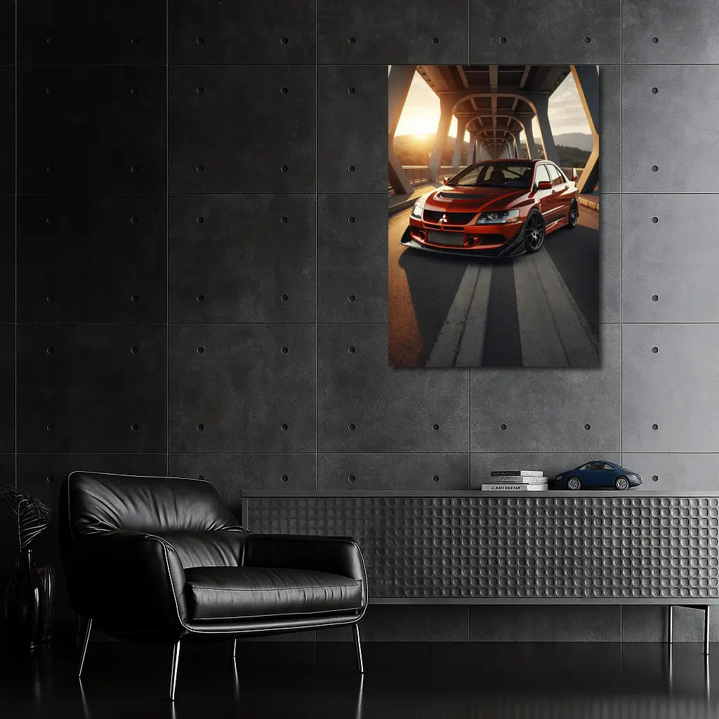 Mitsubishi Lancer Evolution Red On Bridge – Wall Art