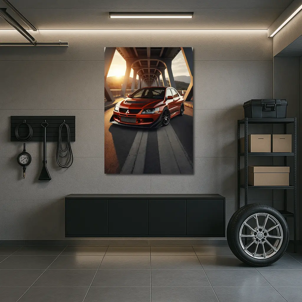 Mitsubishi Lancer Evolution Red On Bridge – Wall Art