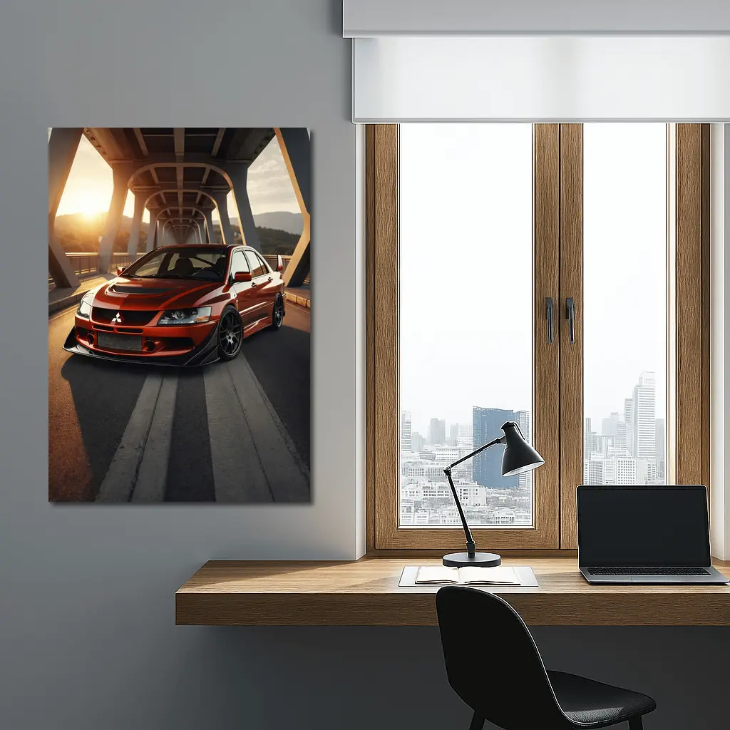 Mitsubishi Lancer Evolution Red On Bridge – Wall Art