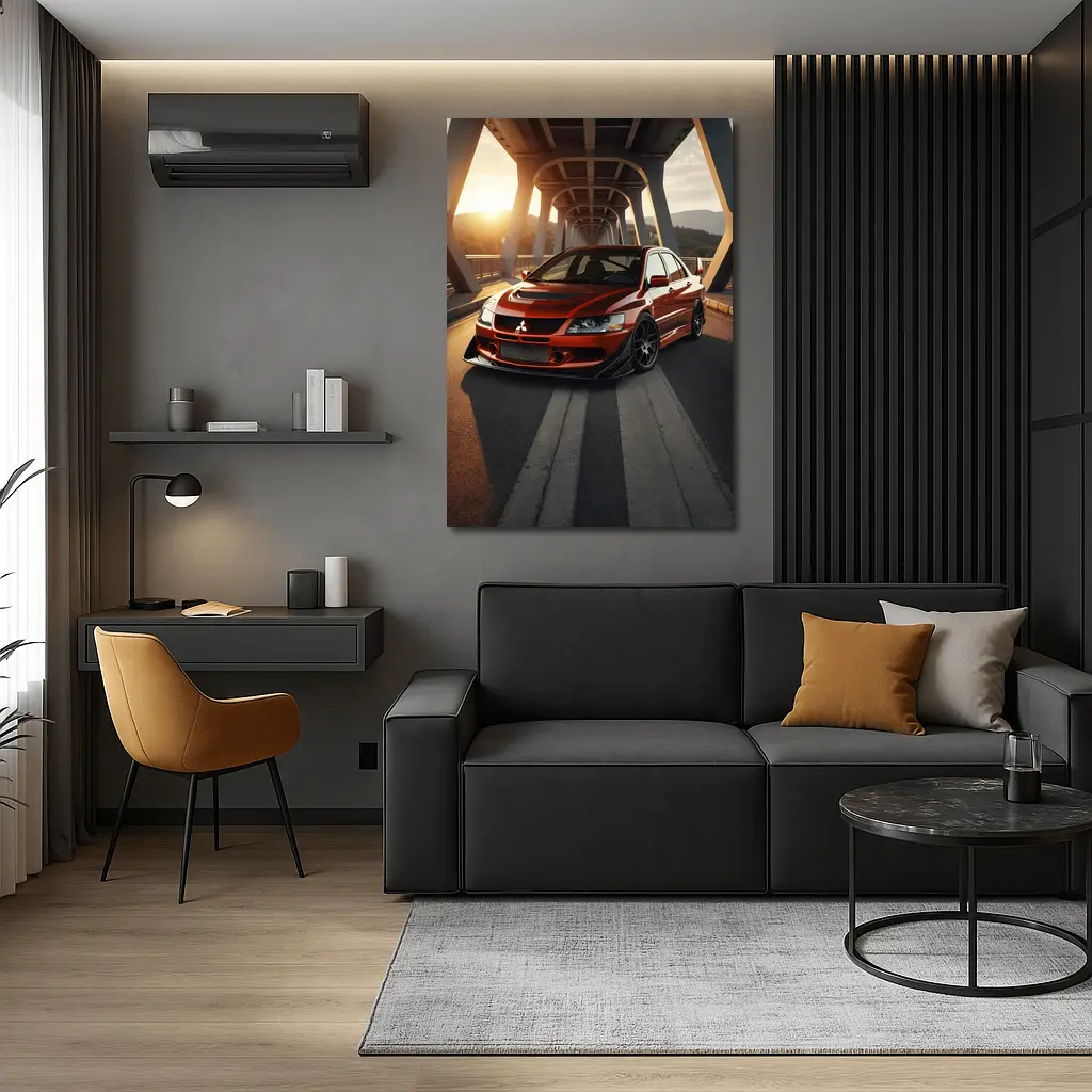 Mitsubishi Lancer Evolution Red On Bridge – Wall Art