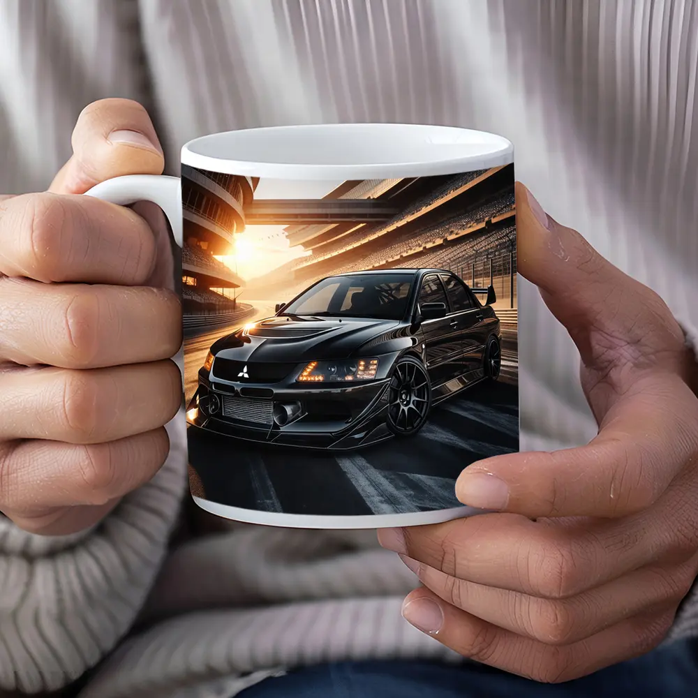 Mitsubishi Lancer Evolution Black Track Sunset – Mugs
