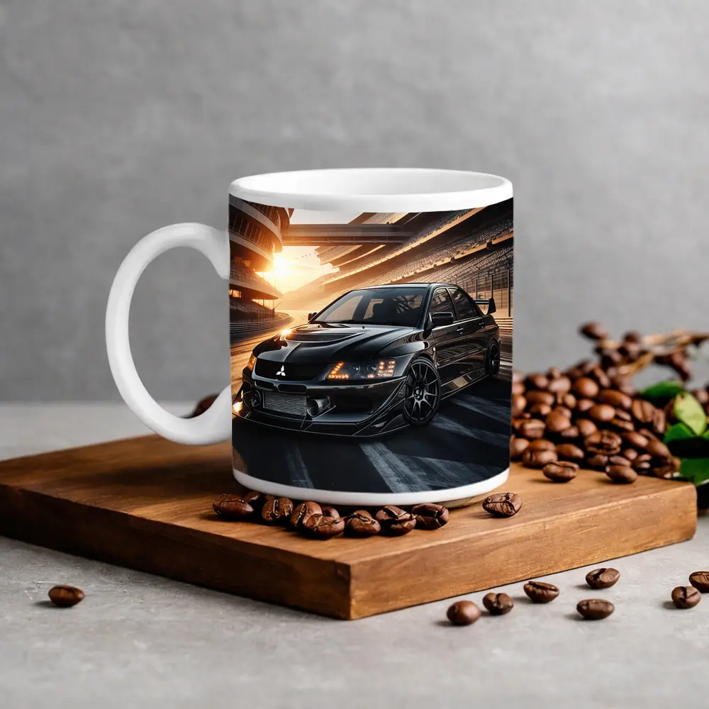 Mitsubishi Lancer Evolution Black Track Sunset – Mugs