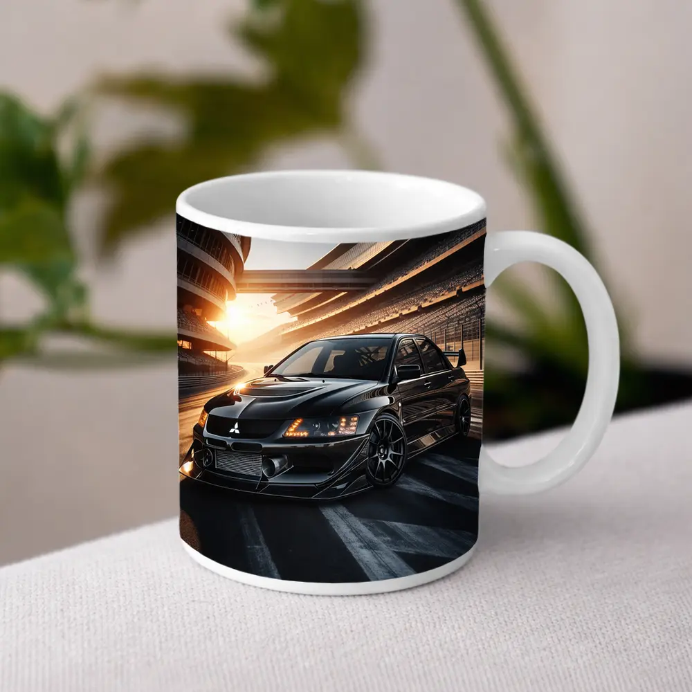 Mitsubishi Lancer Evolution Black Track Sunset – Mugs