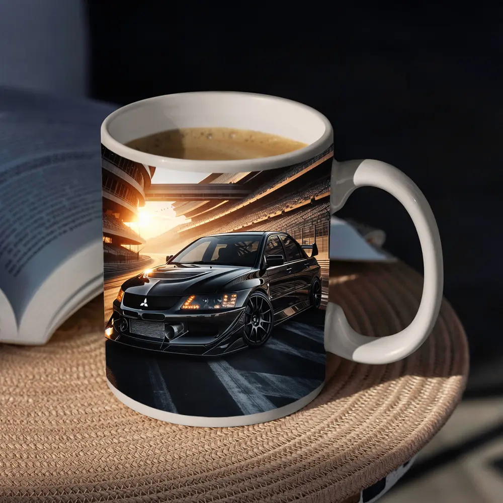 Mitsubishi Lancer Evolution Black Track Sunset – Mugs