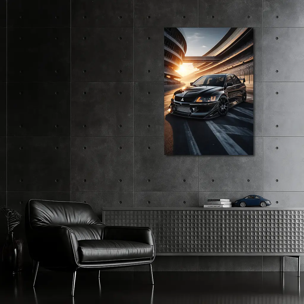 Mitsubishi Lancer Evolution Black Track Sunset – Wall Art