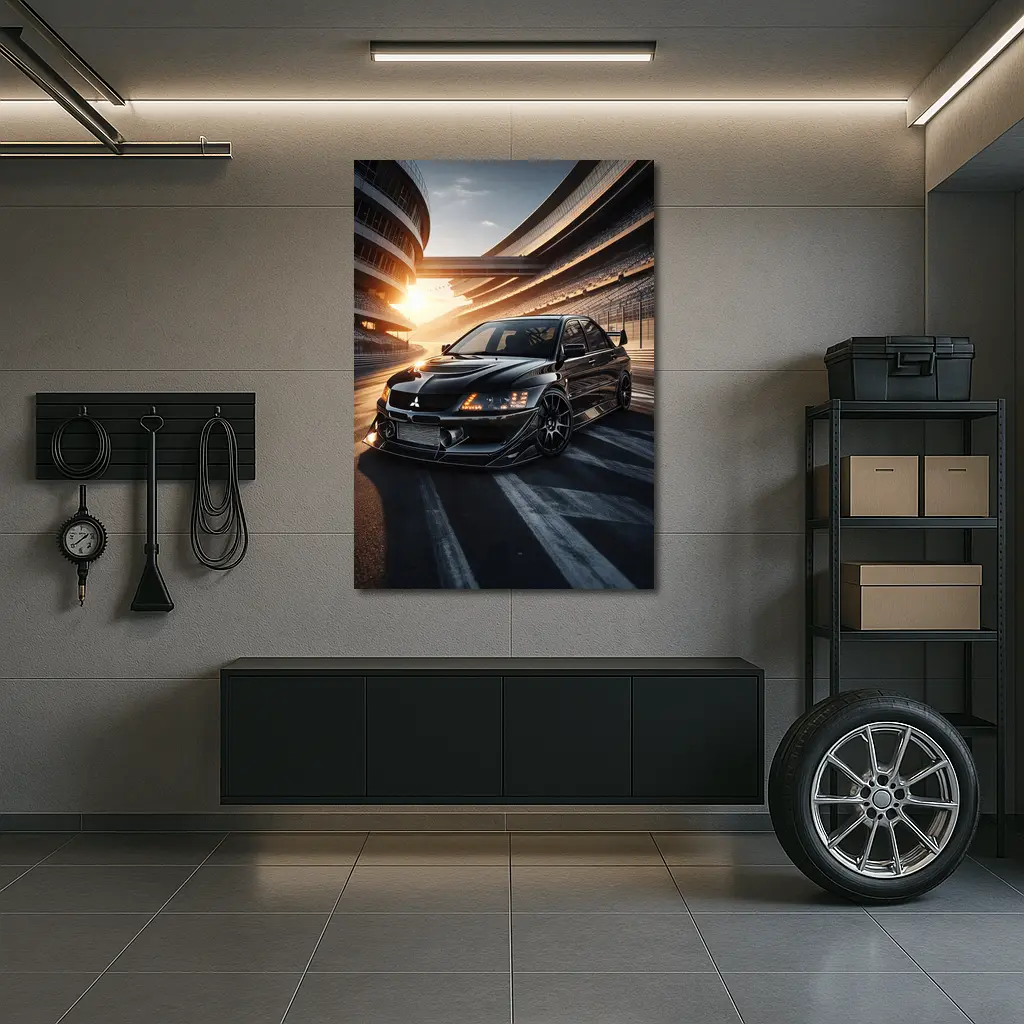 Mitsubishi Lancer Evolution Black Track Sunset – Wall Art