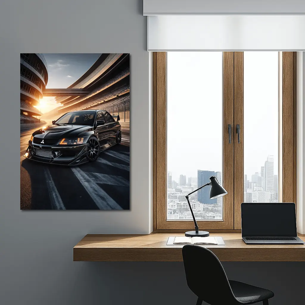 Mitsubishi Lancer Evolution Black Track Sunset – Wall Art