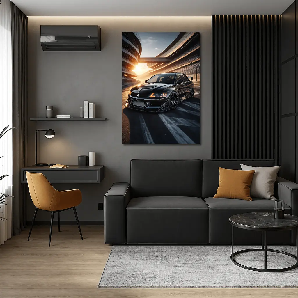 Mitsubishi Lancer Evolution Black Track Sunset – Wall Art